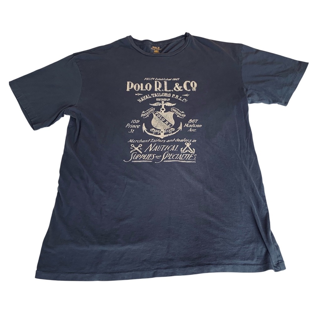 Polo Ralph Lauren Tee Men L Tall Navy Blue Marina Nautical Sailing Naval Tailors